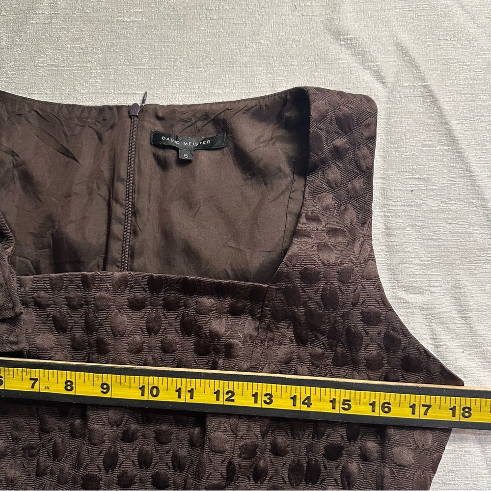 David Meister Chocolate Brown Dot Textured Midi Sheath Lined Dress w/Bow Size 6 - Picture 11 of 15